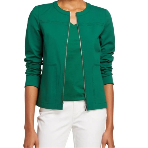 Lafayette 148 New York Zippered Juno Jacket Stretch Sz 6 Emerald Green
